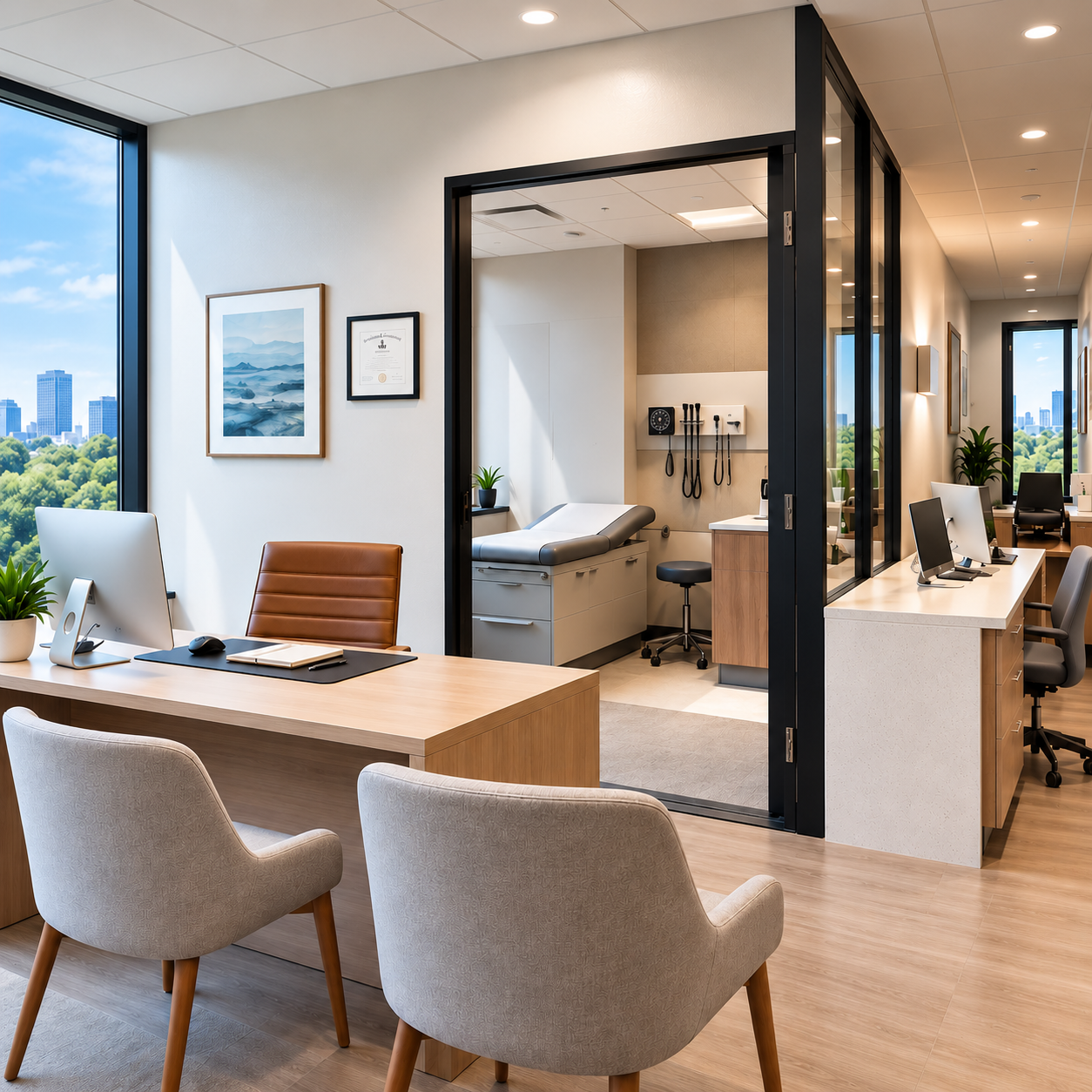Private medical suite with a physician office and exam space